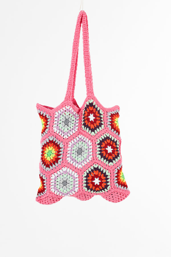 Handmade crochet bag in pink and red
