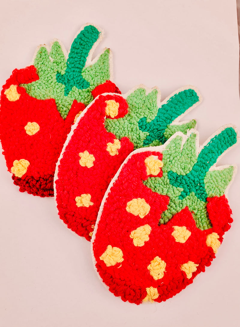 Strawberry embroidered brooch