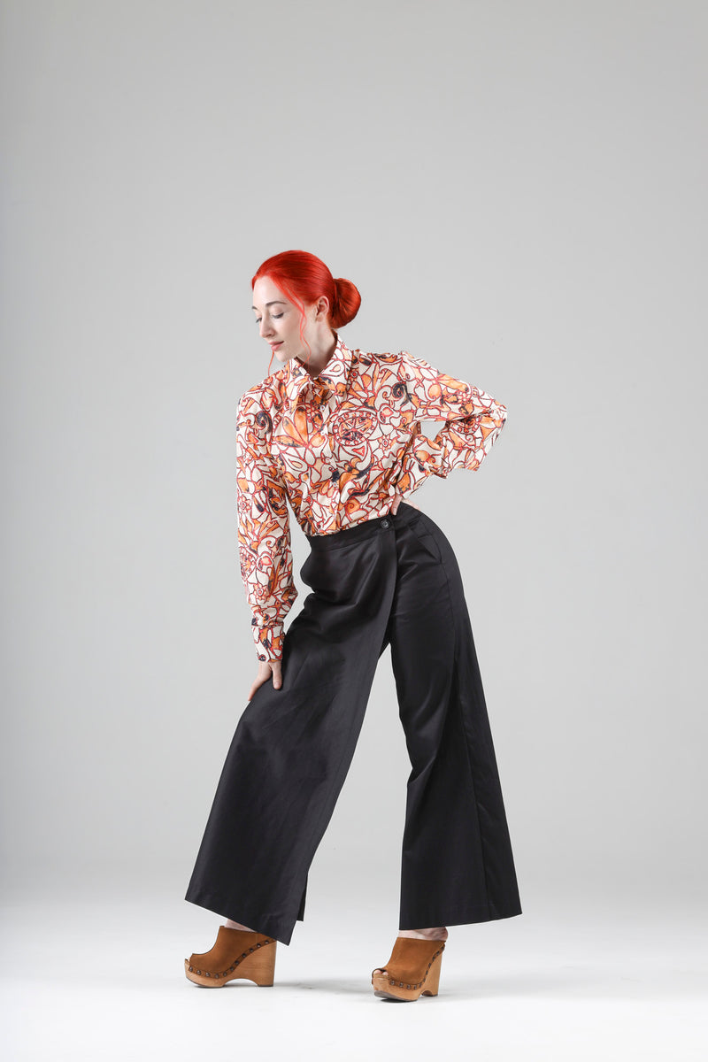 - Geo shirt in printed white cotton voile