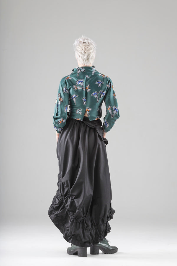 - Aimé asymmetrical wrap skirt in black taffeta