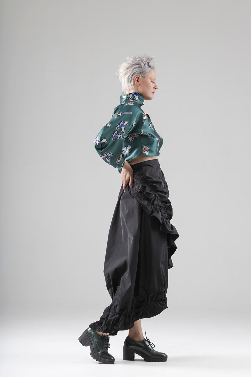 - Aimé asymmetrical wrap skirt in black taffeta