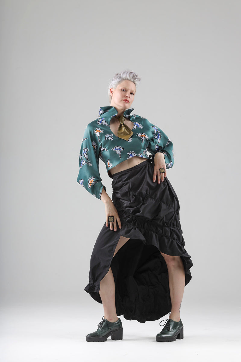 - Aimé asymmetrical wrap skirt in black taffeta