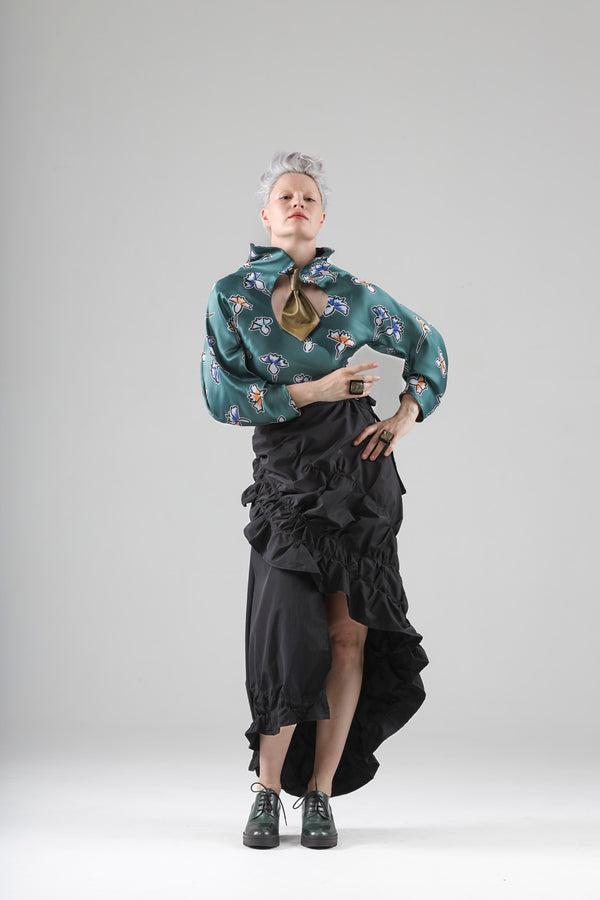 - Aimé asymmetrical wrap skirt in black taffeta