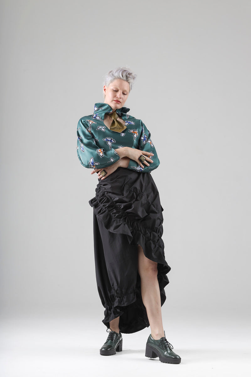 - Aimé asymmetrical wrap skirt in black taffeta