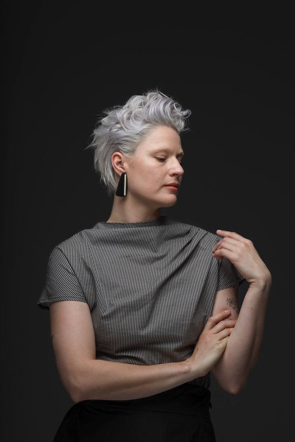 - Benoit grey top with tiny love heart print - repurposed fabric- limited edition