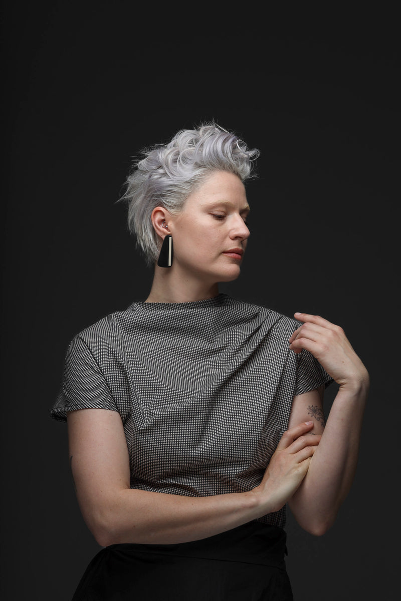 - Benoit grey top with tiny love heart print - repurposed fabric- limited edition