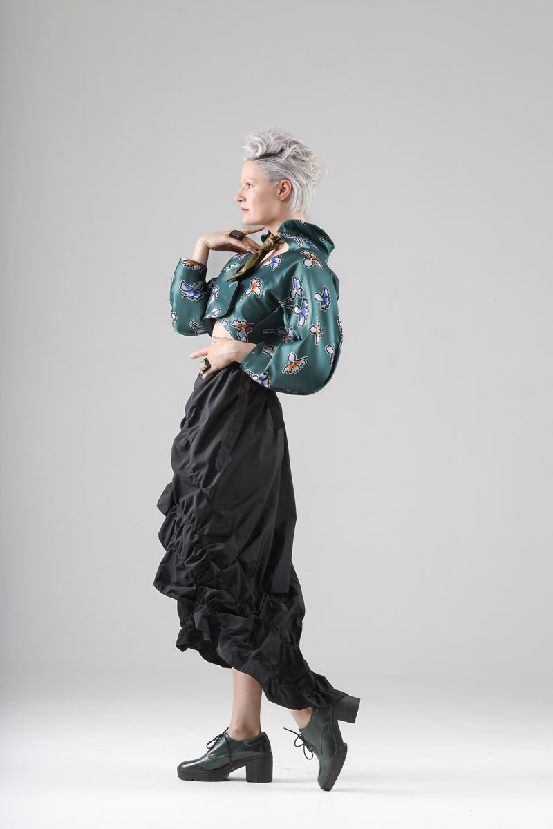 - Aimé asymmetrical wrap skirt in black taffeta