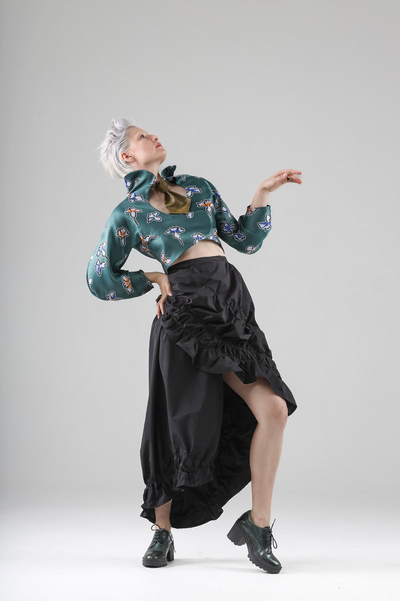 - Aimé asymmetrical wrap skirt in black taffeta