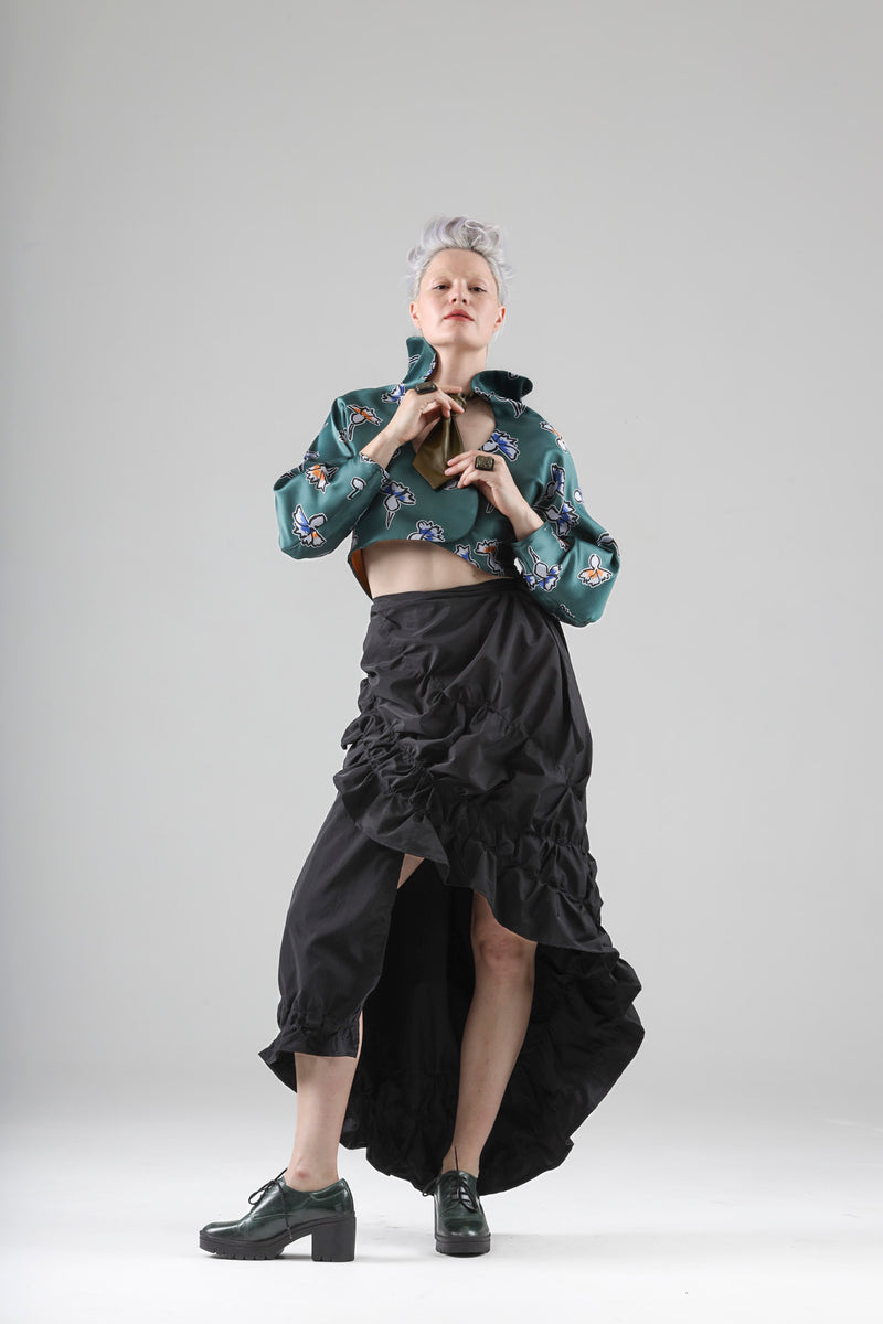 - Aimé asymmetrical wrap skirt in black taffeta