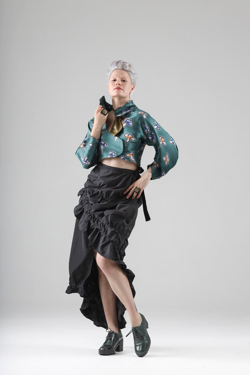 - Aimé asymmetrical wrap skirt in black taffeta