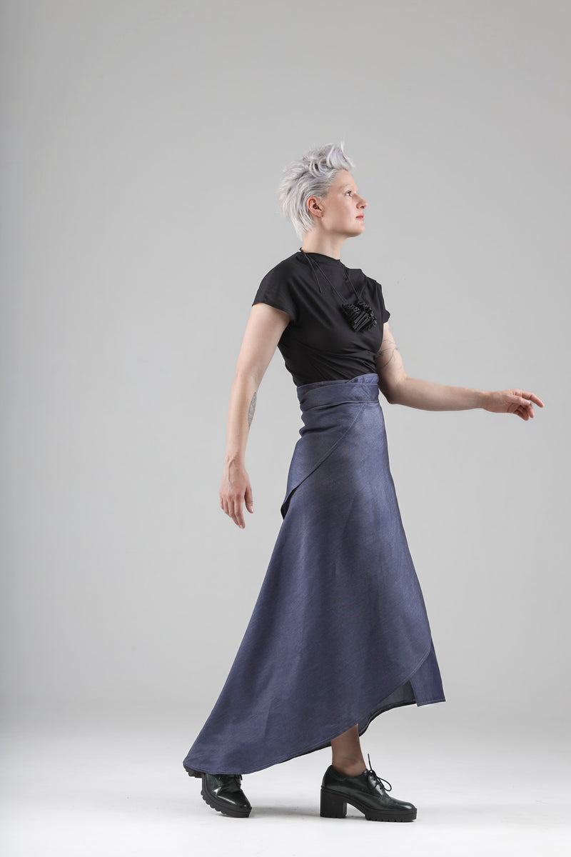 - Aimée long wrap skirt in light denim
