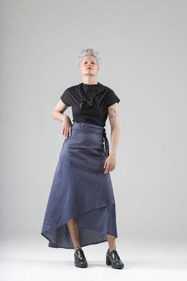 - Aimée long wrap skirt in light denim