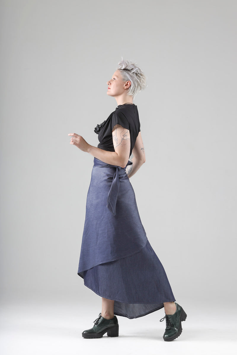 - Aimée long wrap skirt in light denim