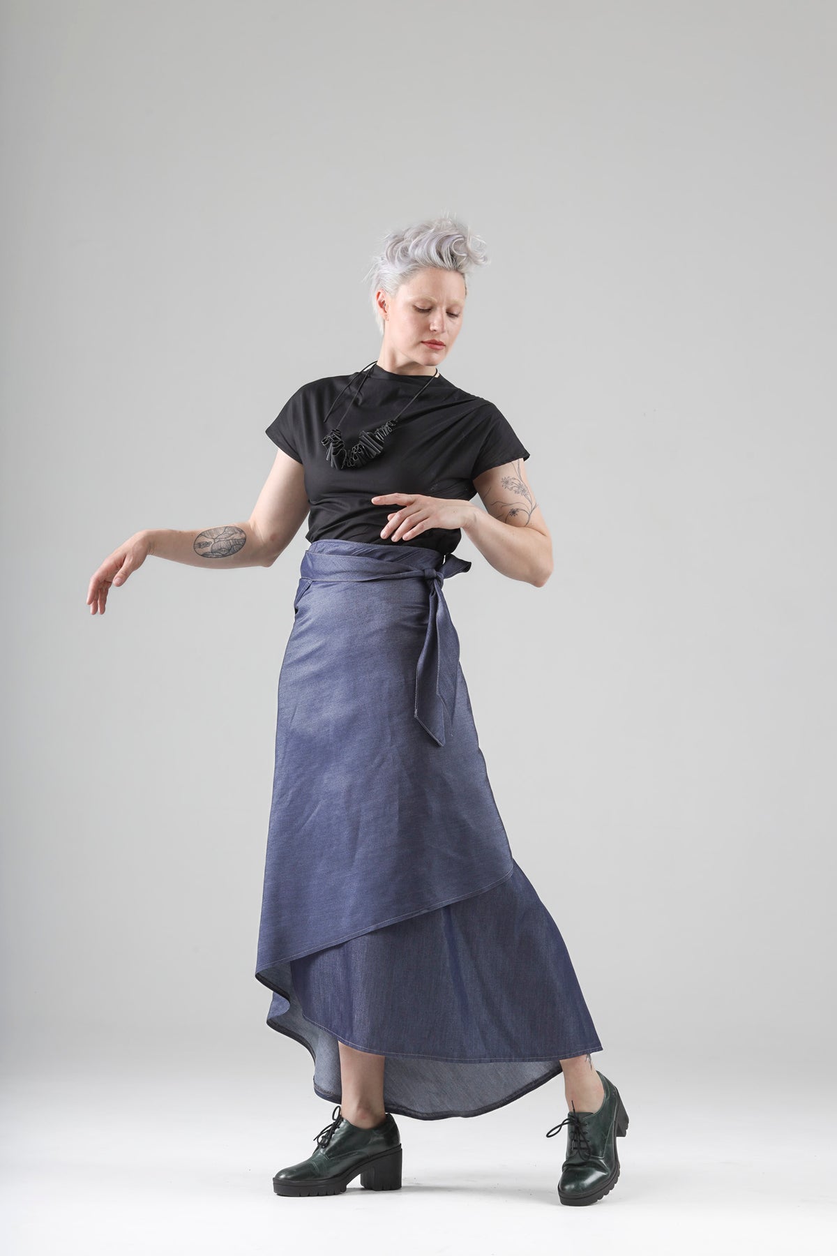 Aimée long wrap skirt in light denim – natalija rushidi