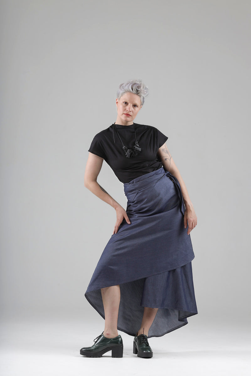 - Aimée long wrap skirt in light denim