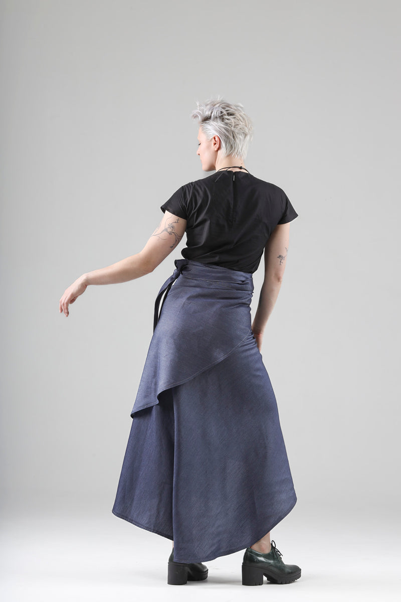 - Aimée long wrap skirt in light denim
