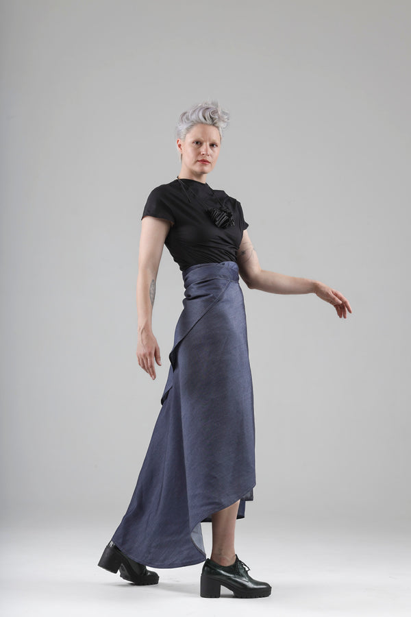- Aimée long wrap skirt in light denim