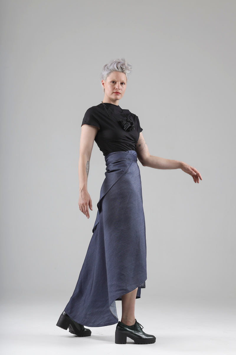 - Aimée long wrap skirt in light denim