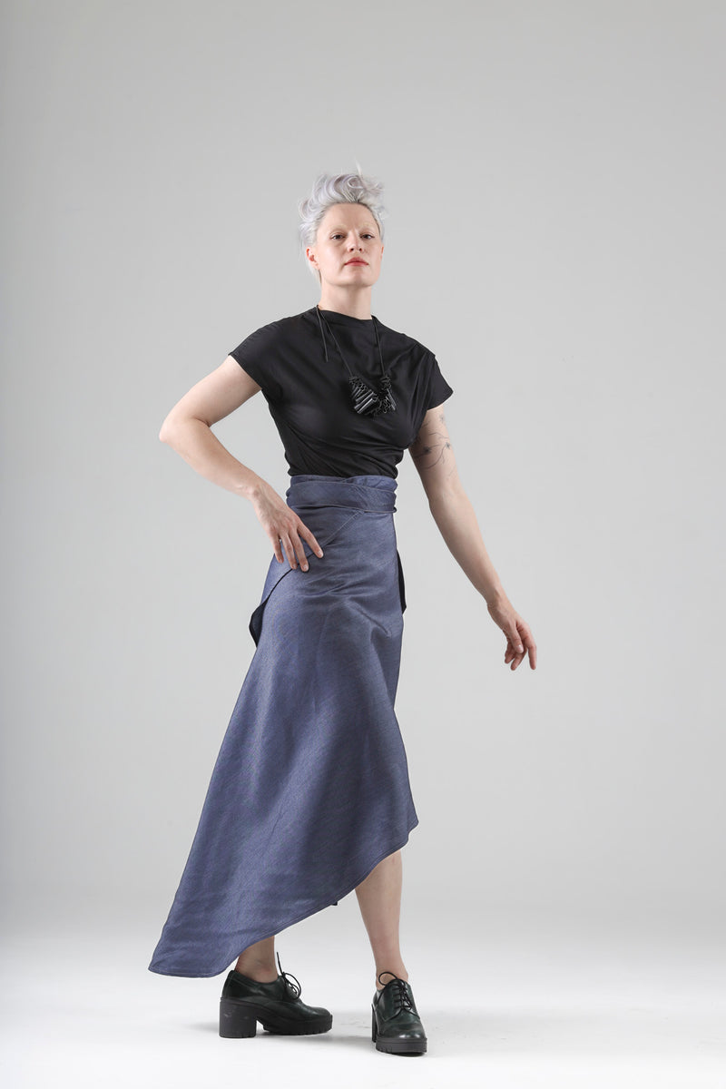 - Aimée long wrap skirt in light denim