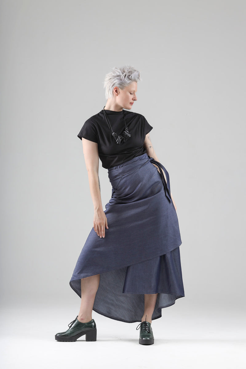 - Aimée long wrap skirt in light denim