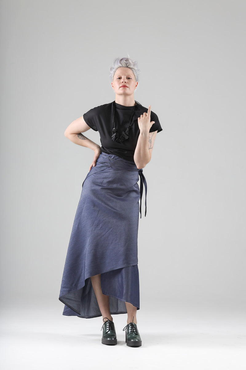 - Aimée long wrap skirt in light denim