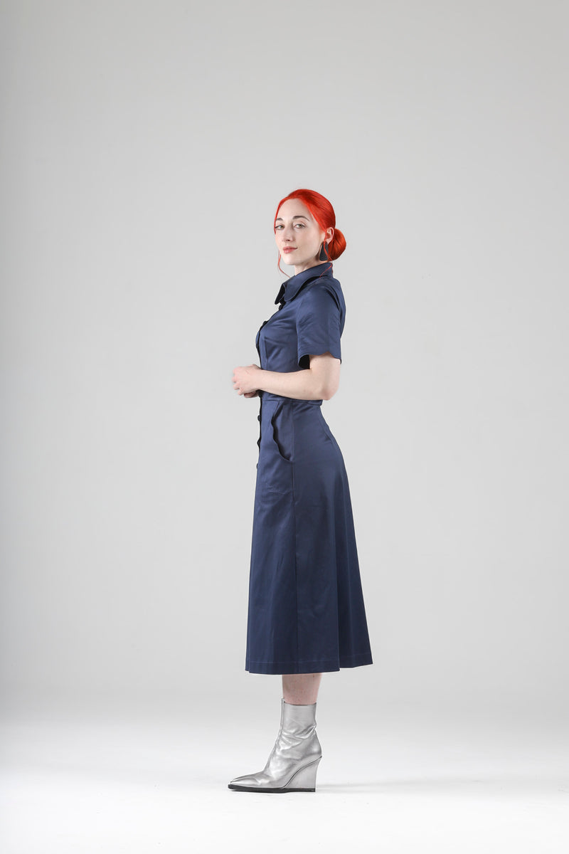 - Arsene navy dress with short sleeves
