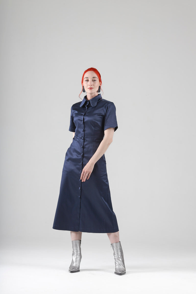 - Arsene navy dress with short sleeves