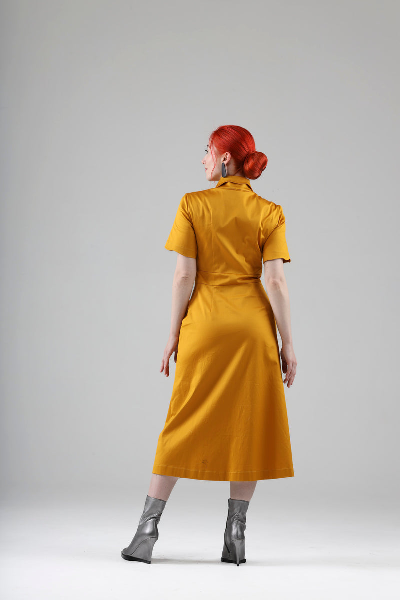 - Arsene long dress in marigold with short sleeves