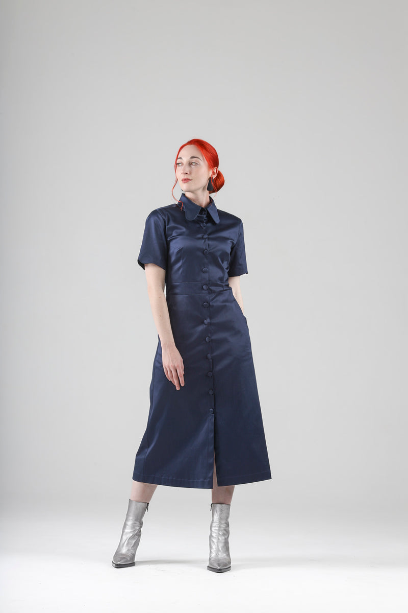 - Arsene navy dress with short sleeves