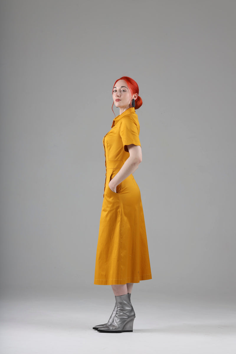 - Arsene long dress in marigold with short sleeves