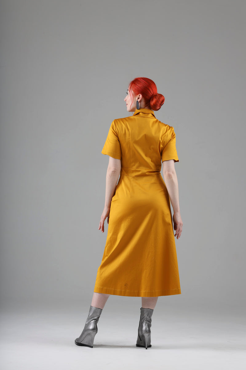 - Arsene long dress in marigold with short sleeves