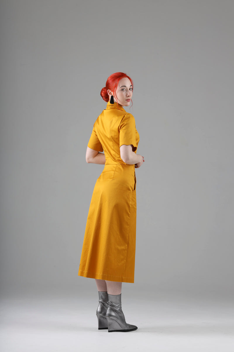 - Arsene long dress in marigold with short sleeves