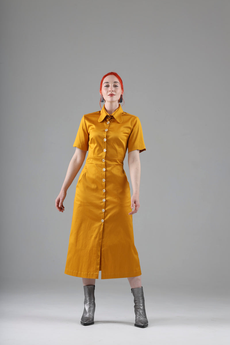 - Arsene long dress in marigold with short sleeves