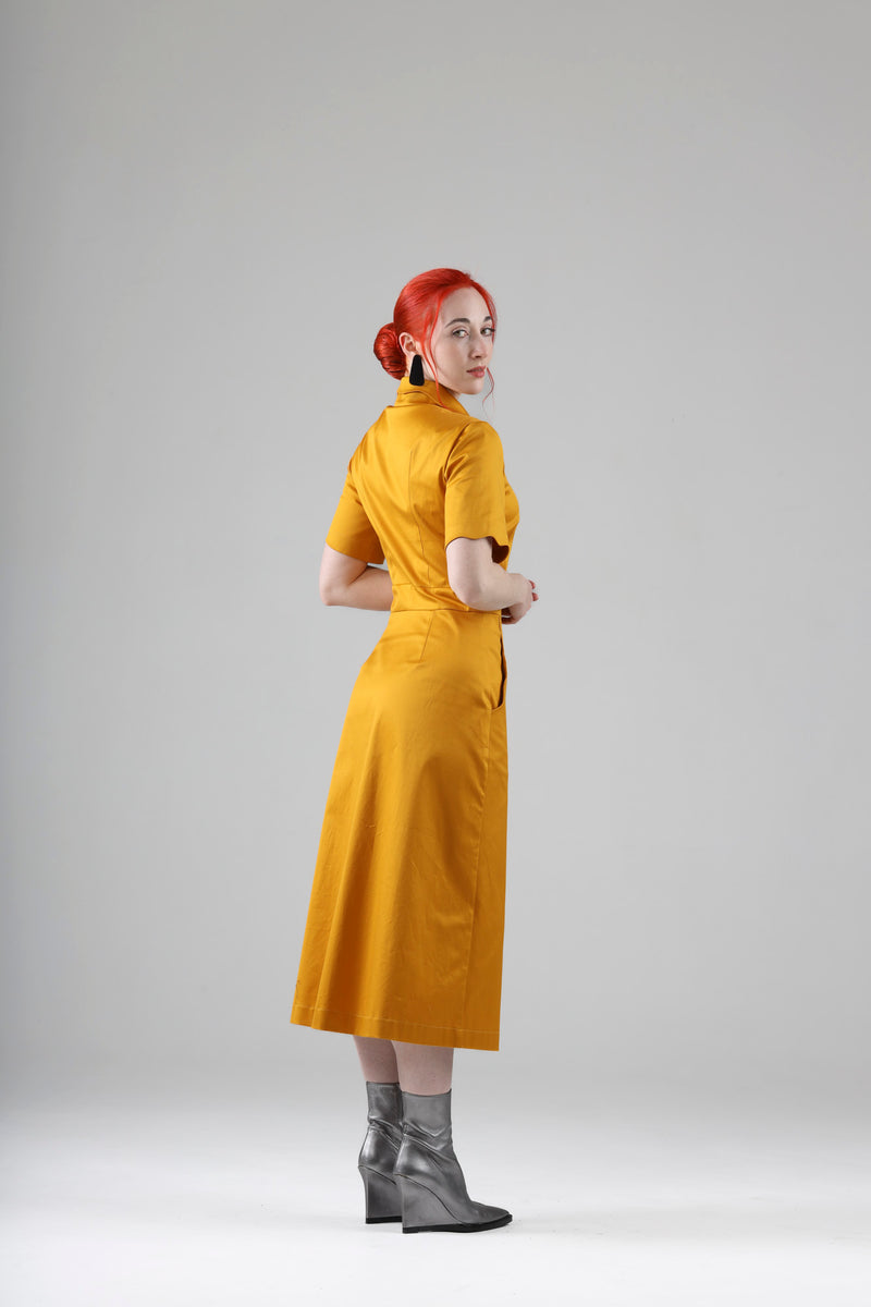 - Arsene long dress in marigold with short sleeves
