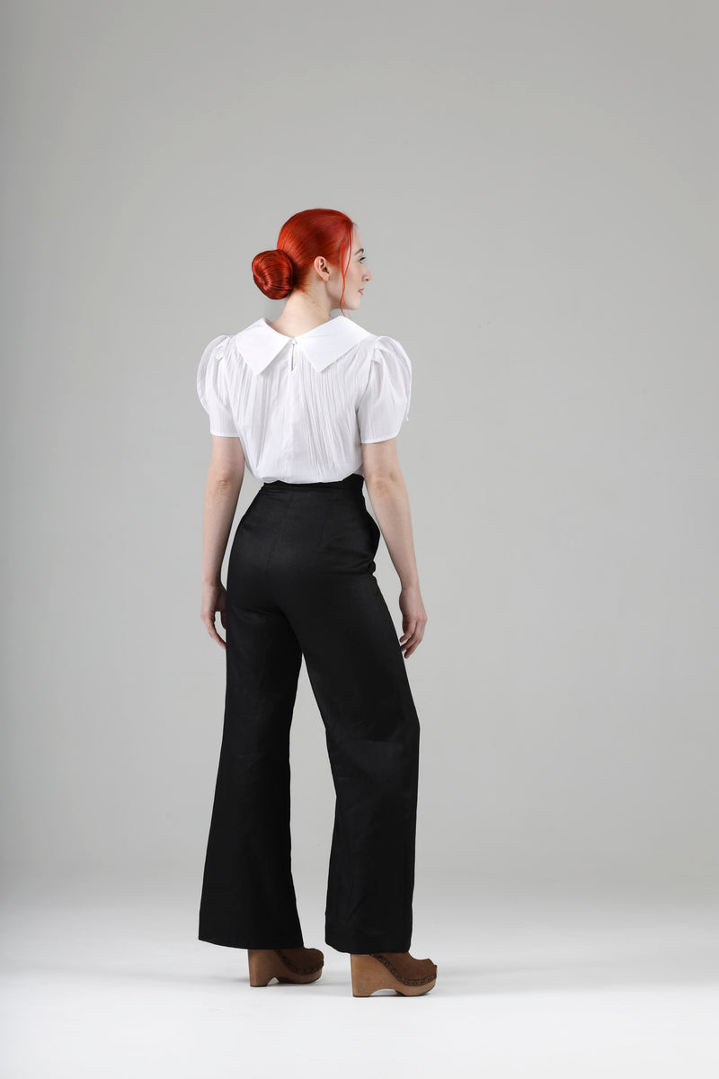 - Apolline high waisted black pants in linen