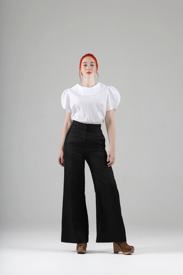 - Apolline high waisted black pants in linen