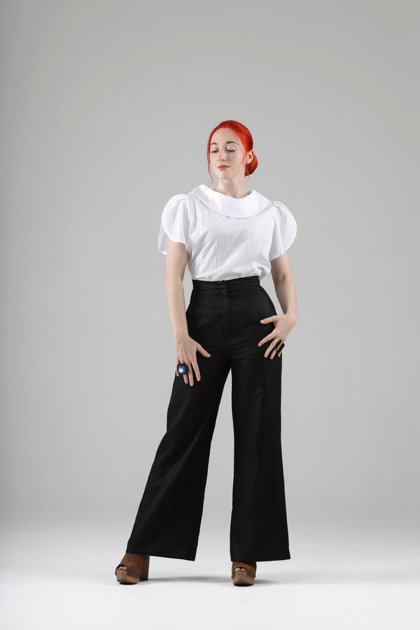 - Apolline high waisted black pants in linen