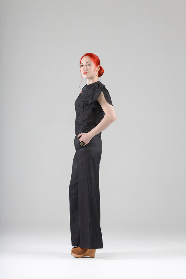 - Aya top in black embroidered cotton