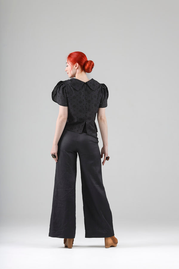 - Aya top in black embroidered cotton
