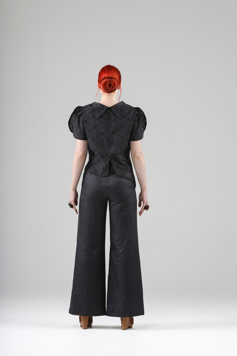 - Aya top in black embroidered cotton