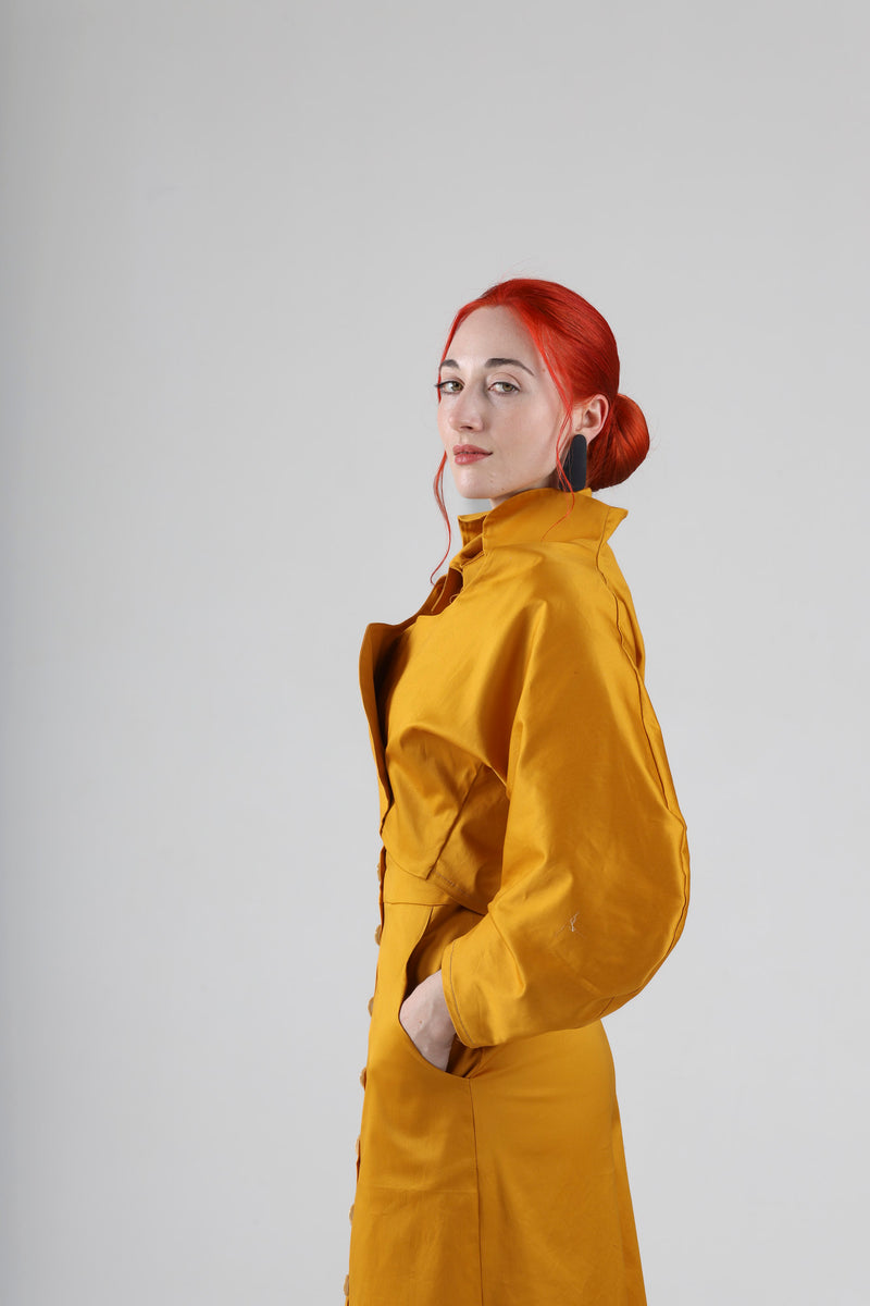 - Arsene long dress in marigold with short sleeves