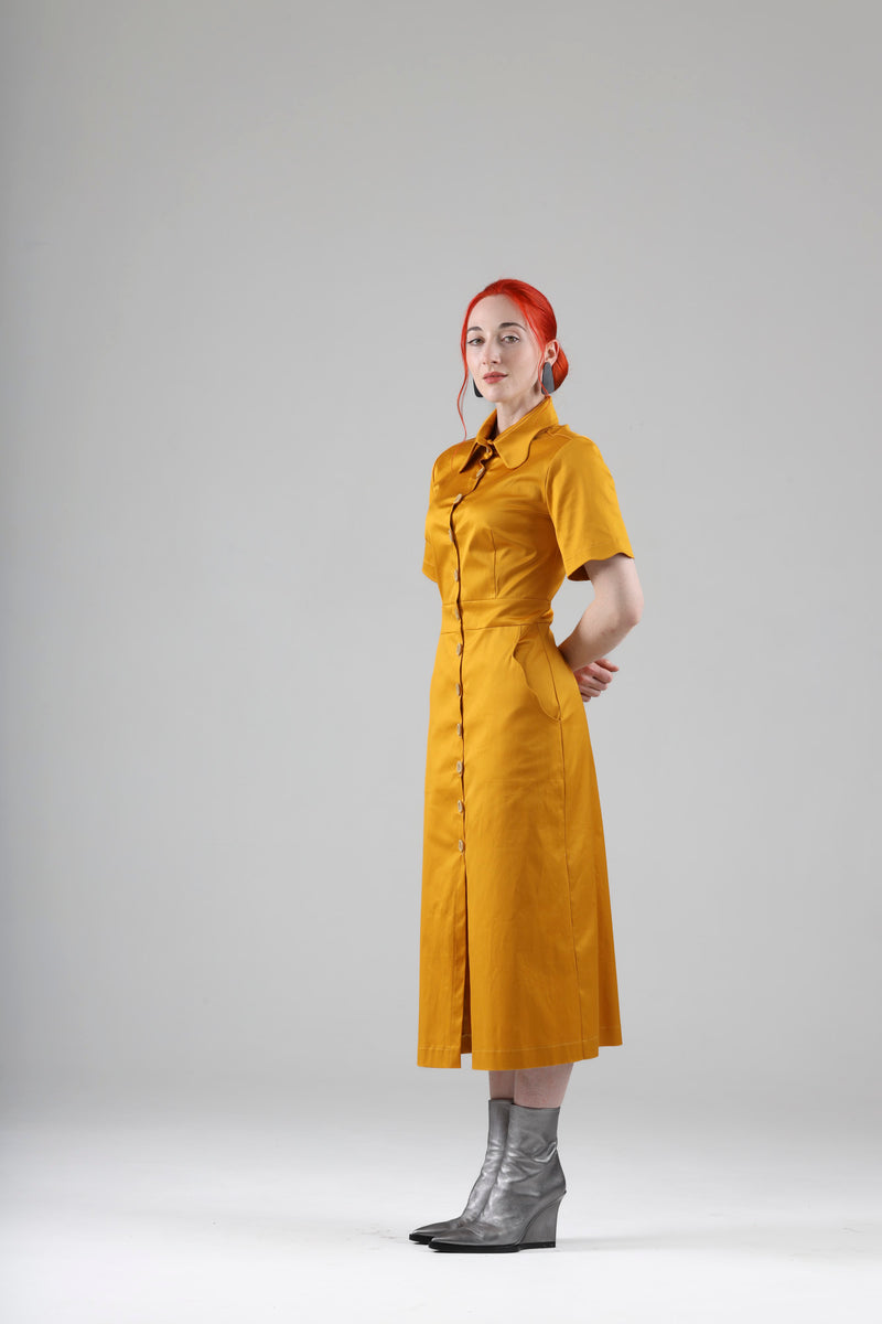 - Arsene long dress in marigold with short sleeves