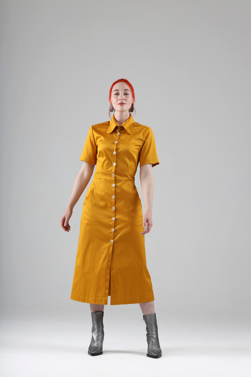 - Arsene long dress in marigold with short sleeves
