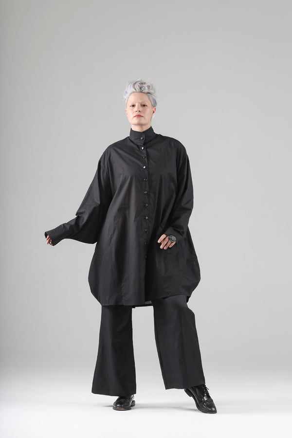 - Blaise long shirt in black cotton voile