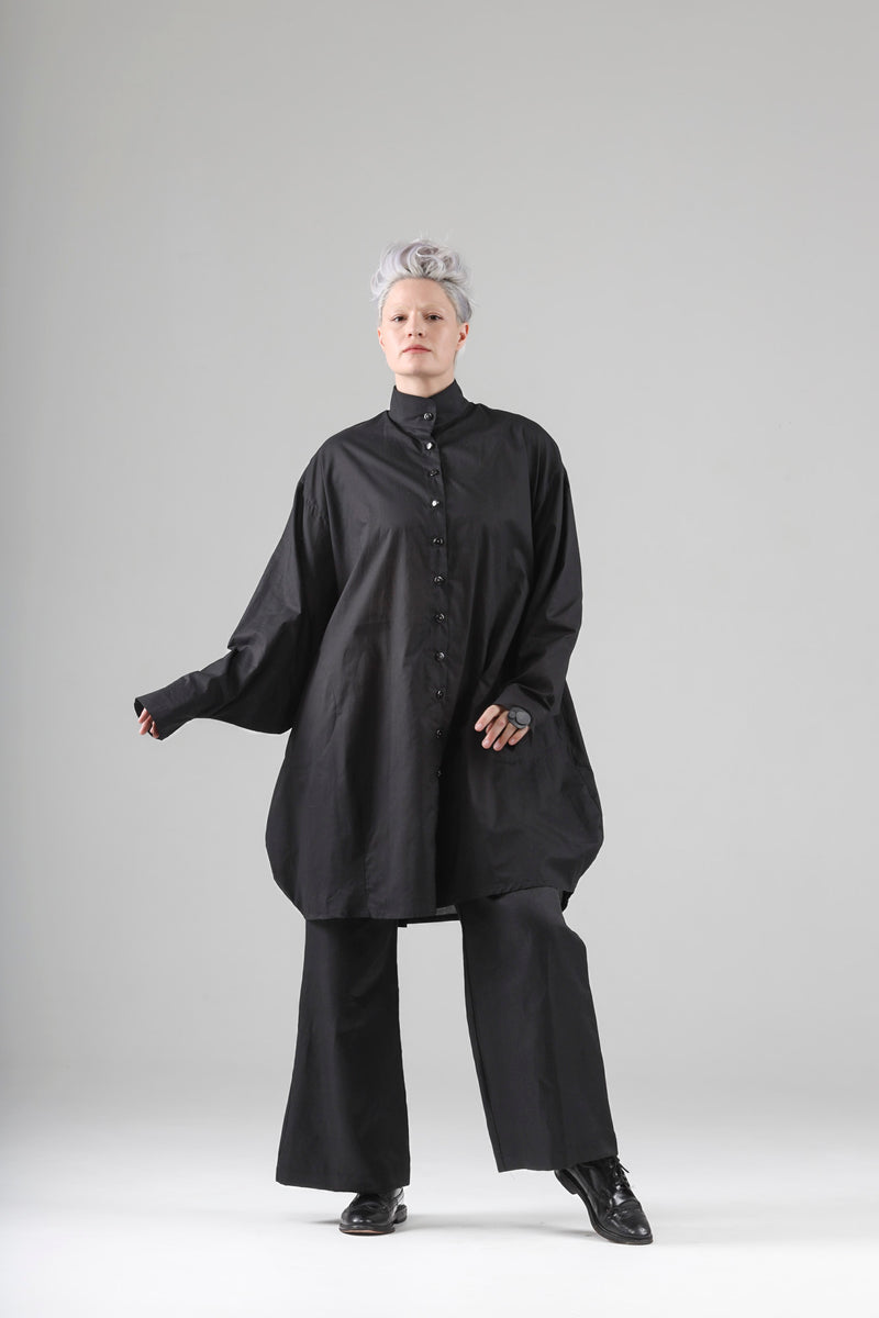 - Blaise long shirt in black cotton voile