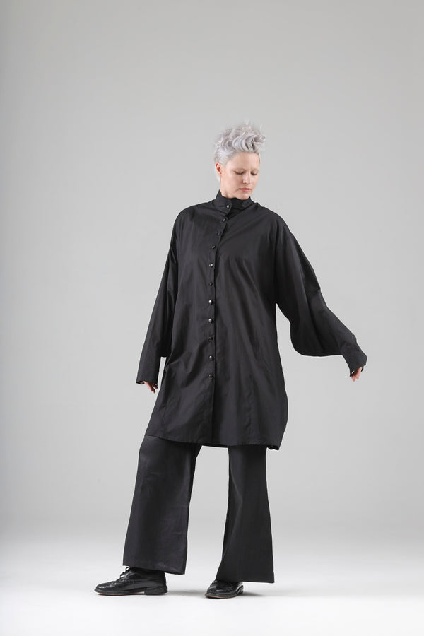 - Blaise long shirt in black cotton voile