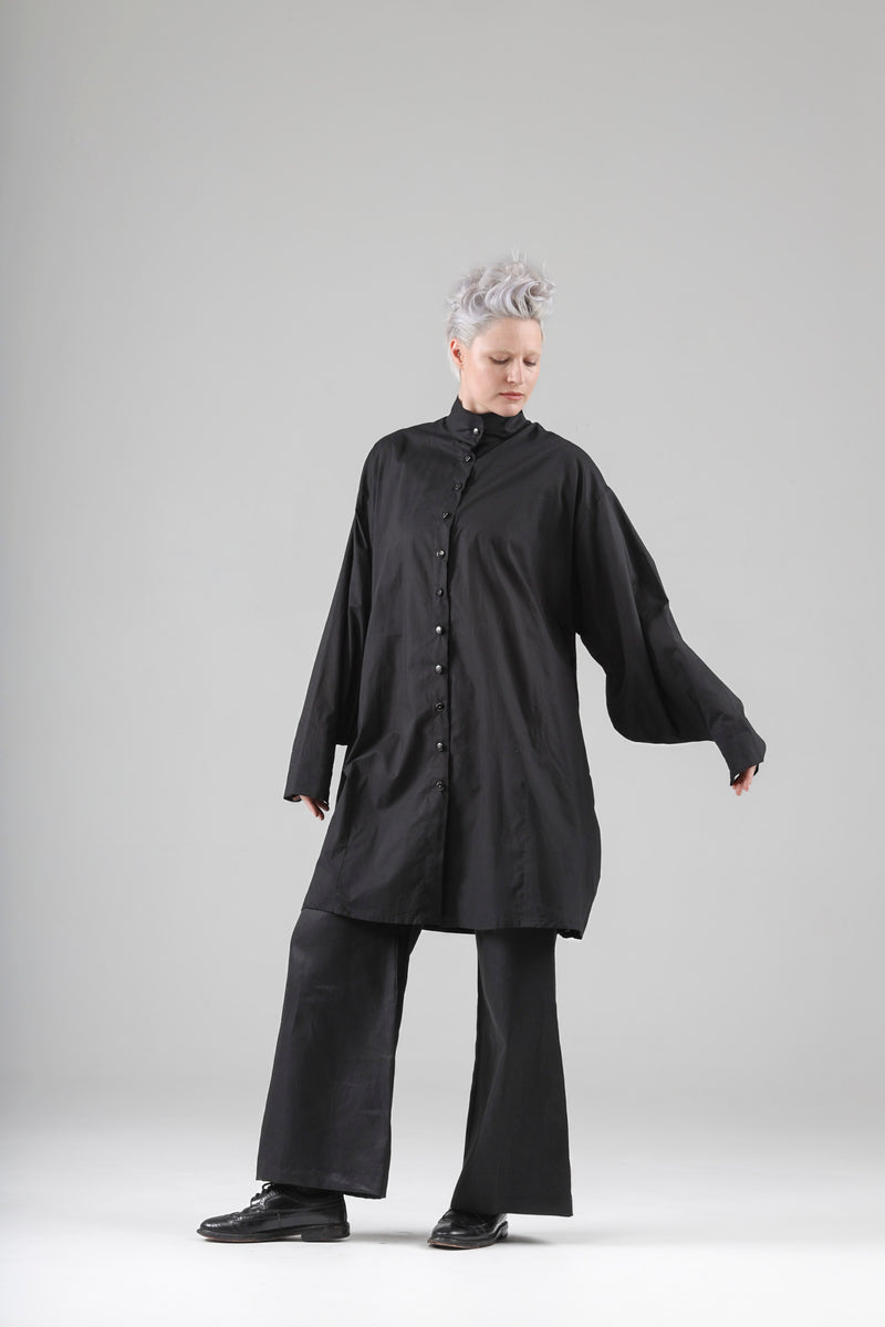 - Blaise long shirt in black cotton voile