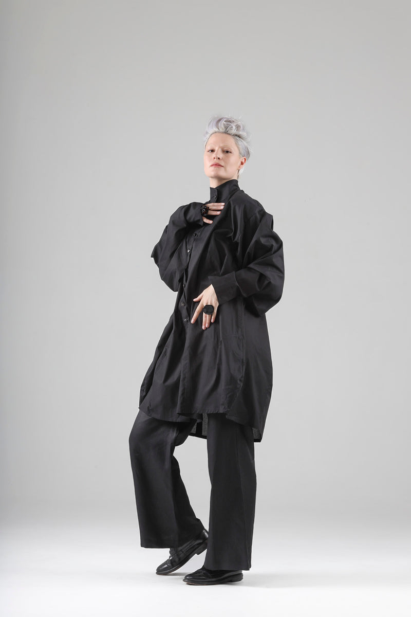 - Blaise long shirt in black cotton voile
