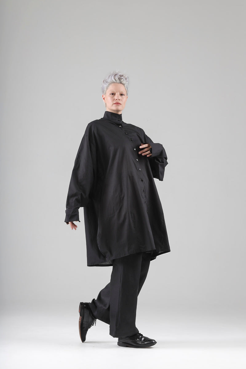 - Blaise long shirt in black cotton voile
