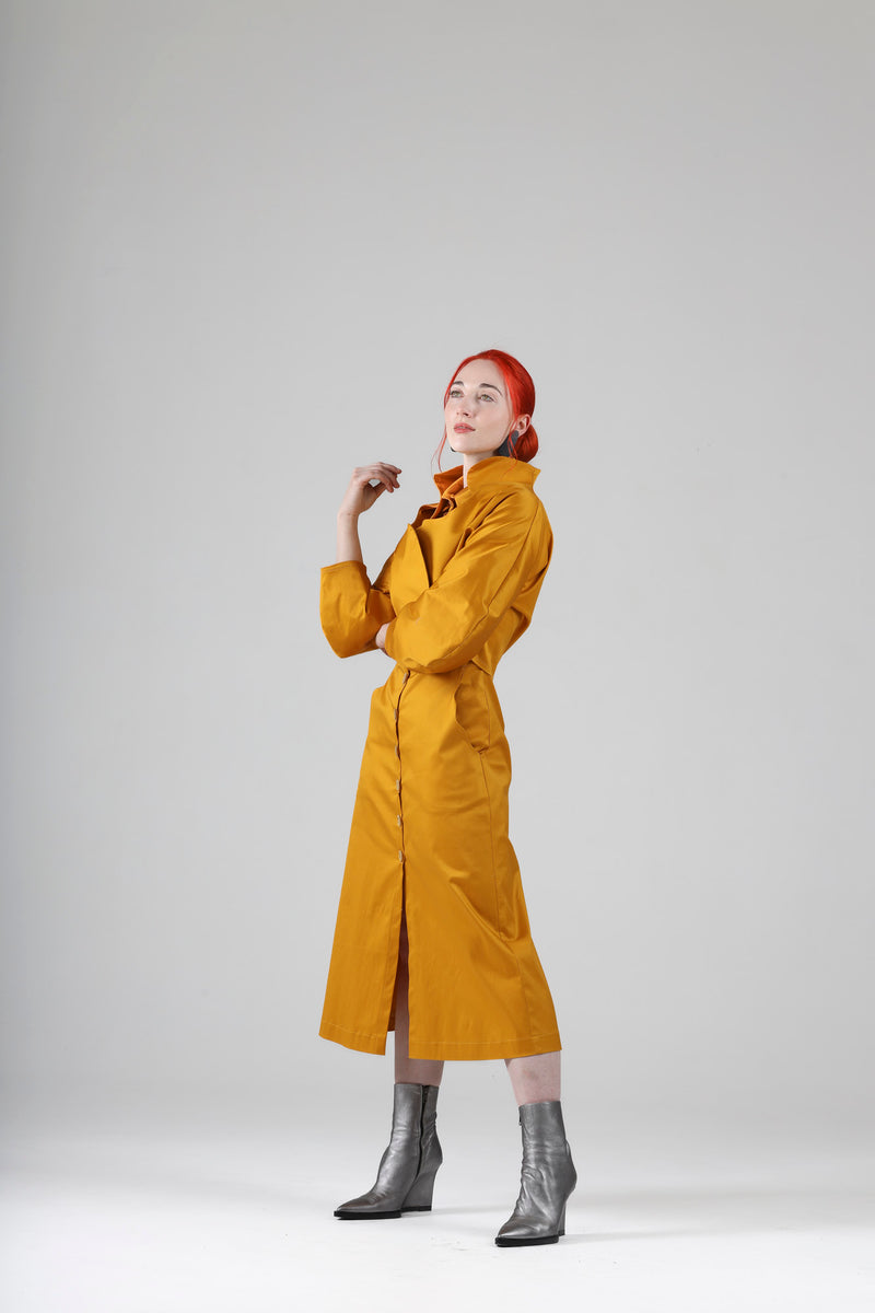 - Arsene long dress in marigold with short sleeves